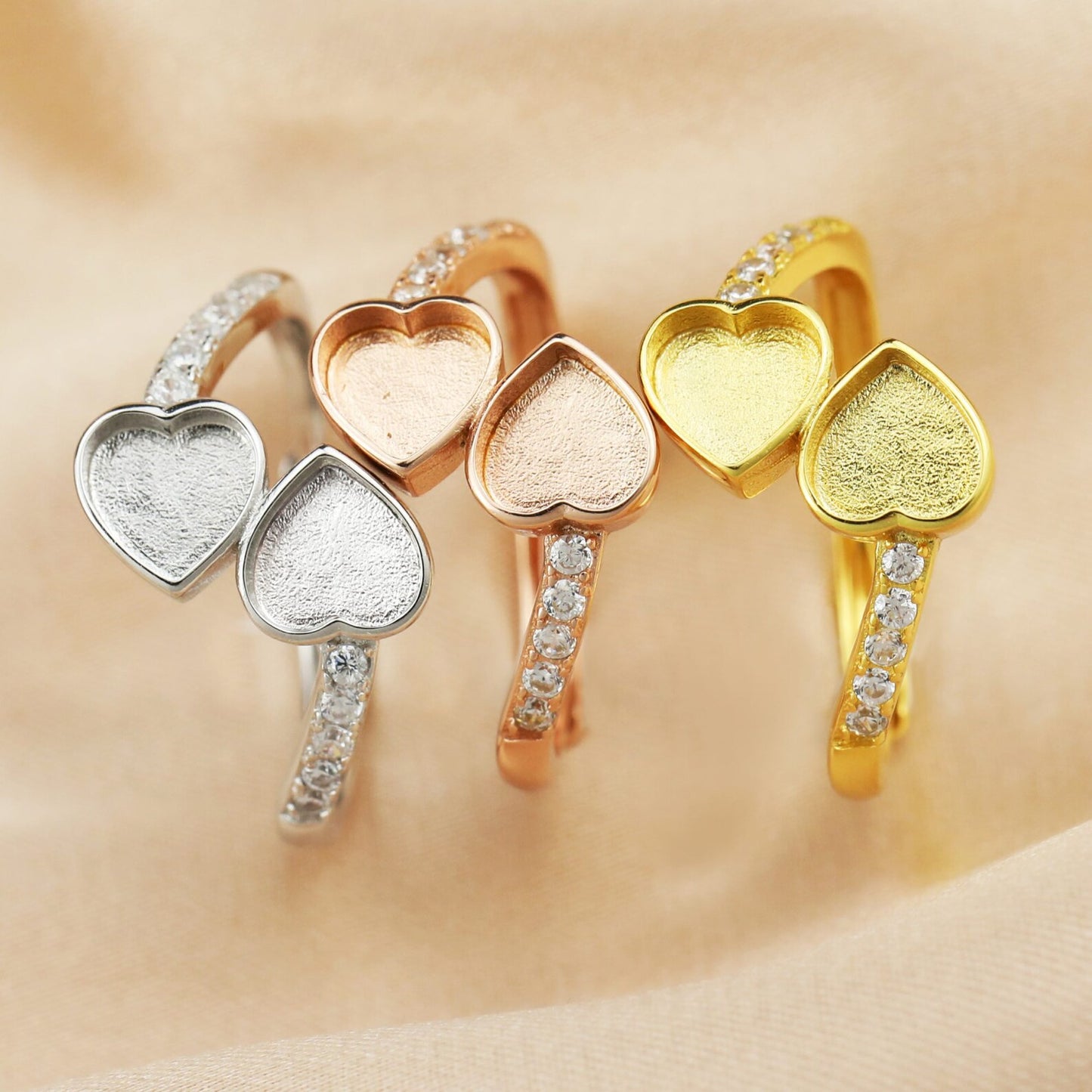 6mm Double Heart with Stones Ring