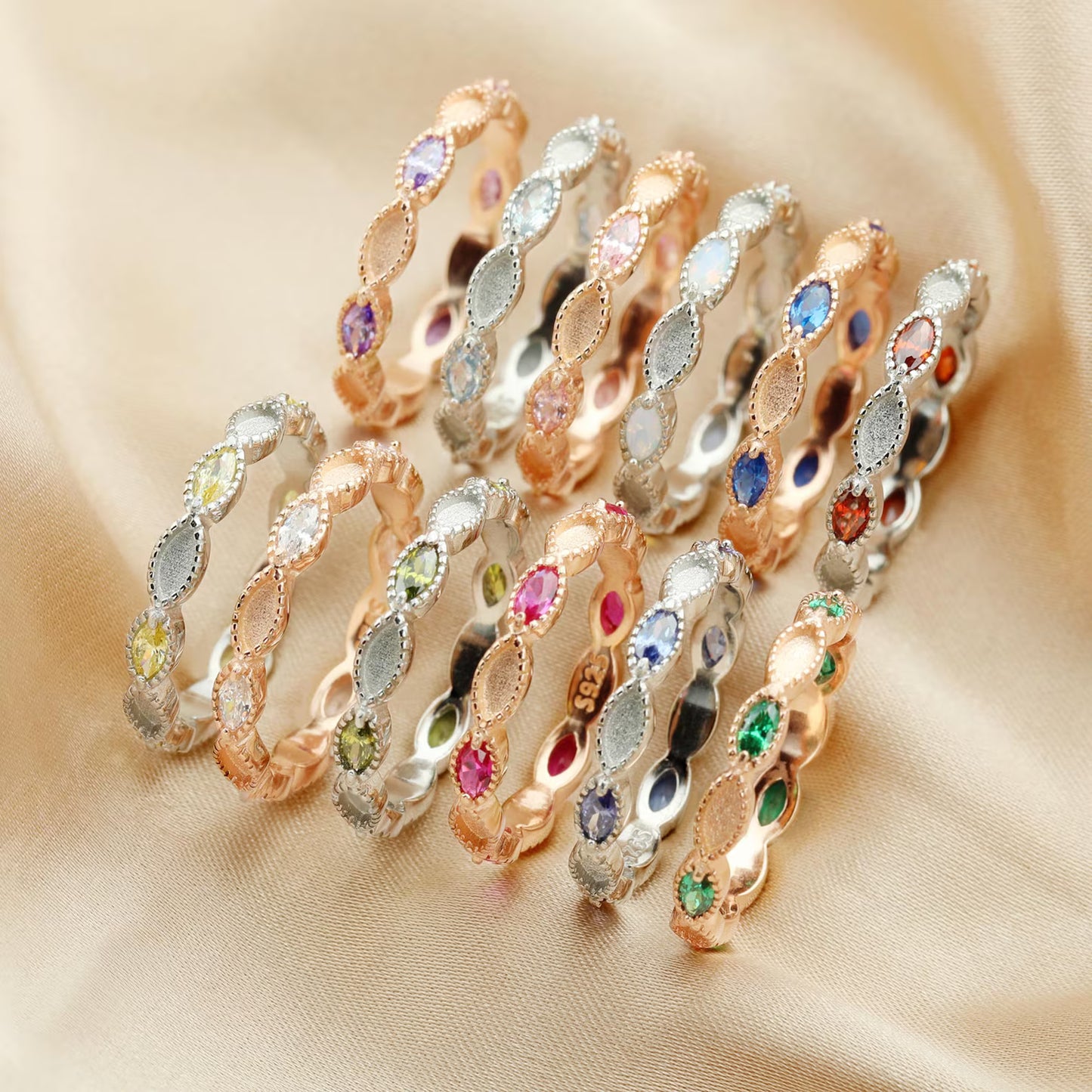 Full Band Ring with Marquise Birthstones