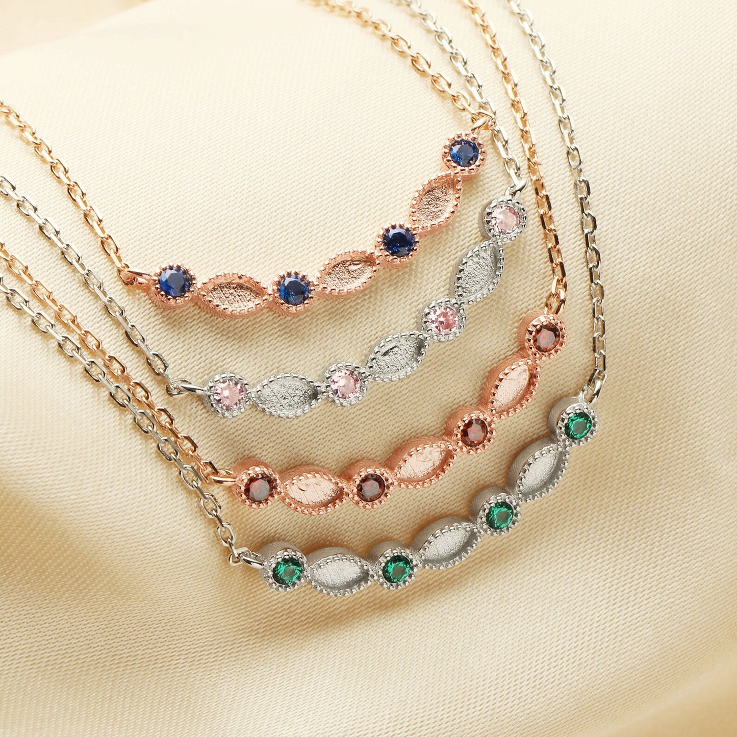 2mm x 4mm Marquise Necklace with Round Birthstones