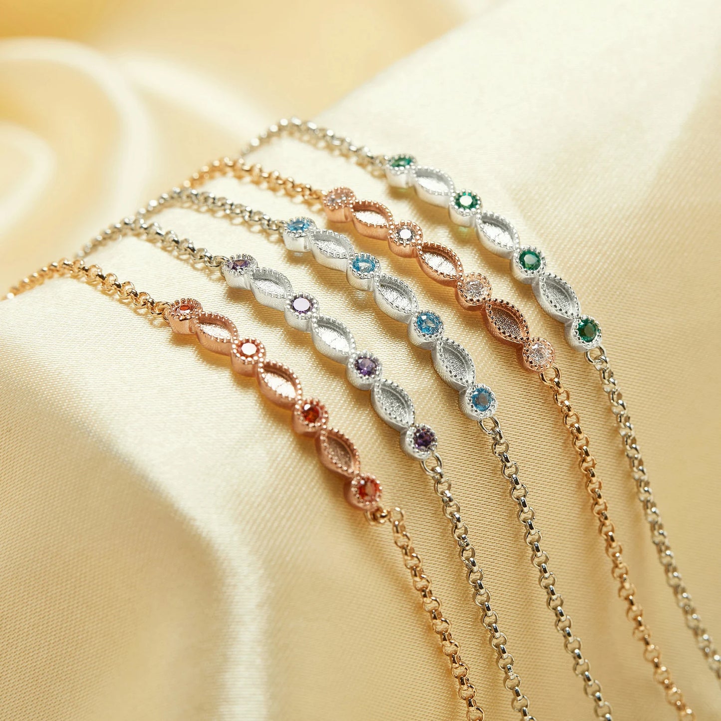 2mm x 4mm Marquise Bracelet with Round Birthstones