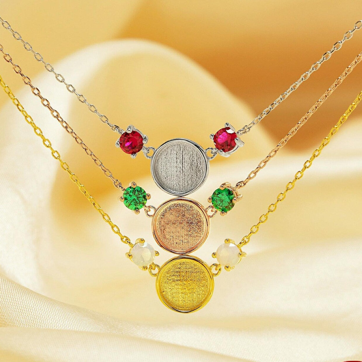 Round Necklace with Circle Birthstones
