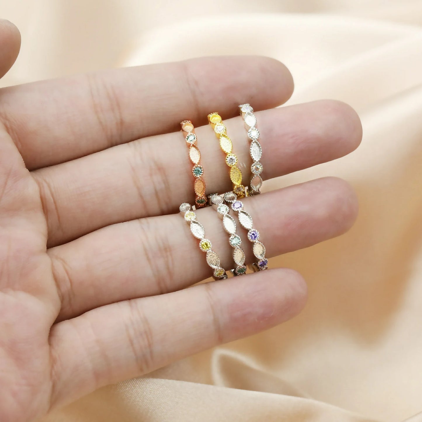 Half Band Ring with Circle Birthstones